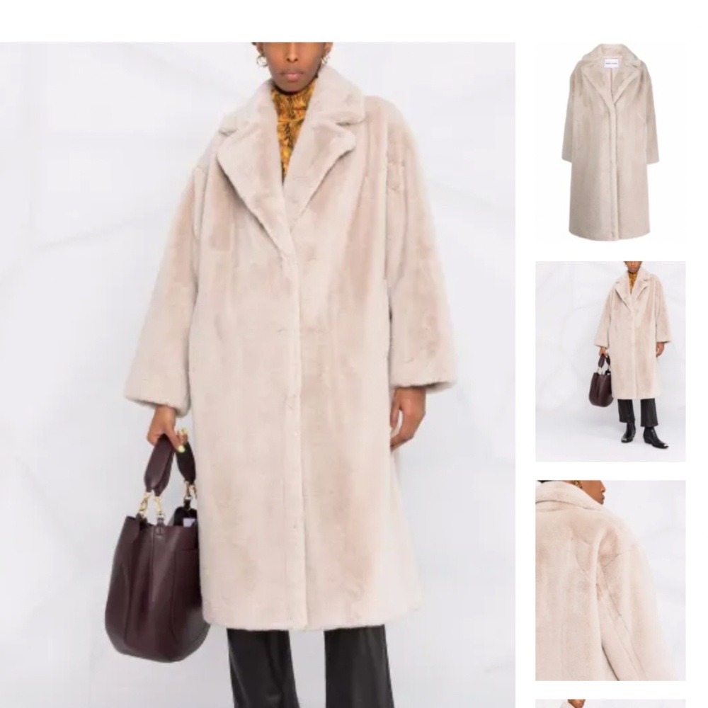 STAND STUDIO notched-lapels midi faux-fur coat